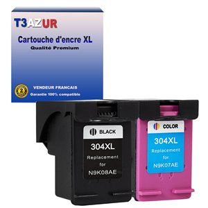 T3AZUR -Lot de 2 Cartouches compatibles pour HP (n°304) XL Bk + Couleur