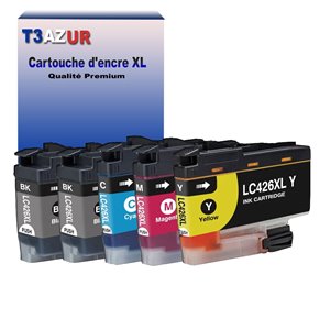 T3AZUR- 5x Cartouche compatible avec Brother LC426 XL pour Brother MFC-J4335DW, MFC-J4340DW, MFC-J4340DWE Jaune