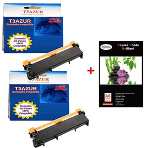 2 Toner Brother TN-2320 / TN2320+ Pack de 20 papiers photos brillant A6 230gr